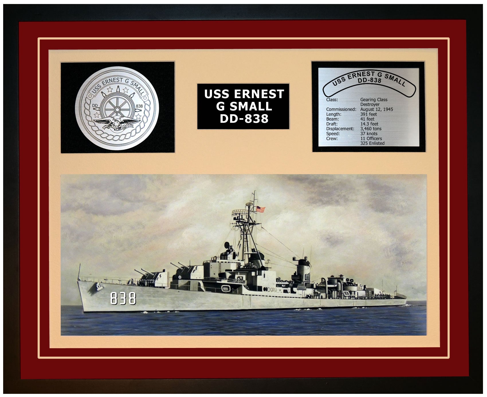 USS ERNEST G SMALL DD-838 Framed Navy Ship Display