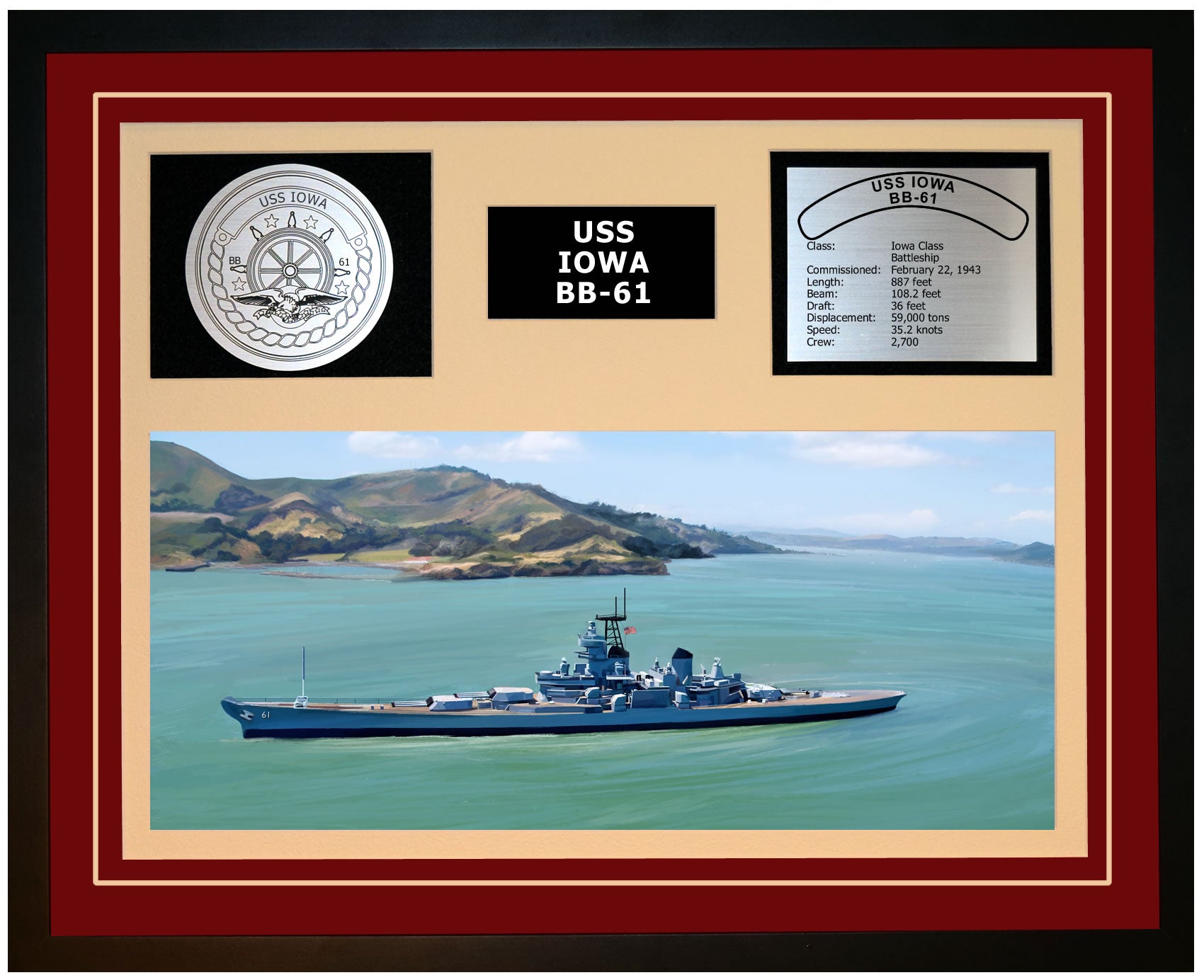 USS IOWA BB-61 Framed Navy Ship Display