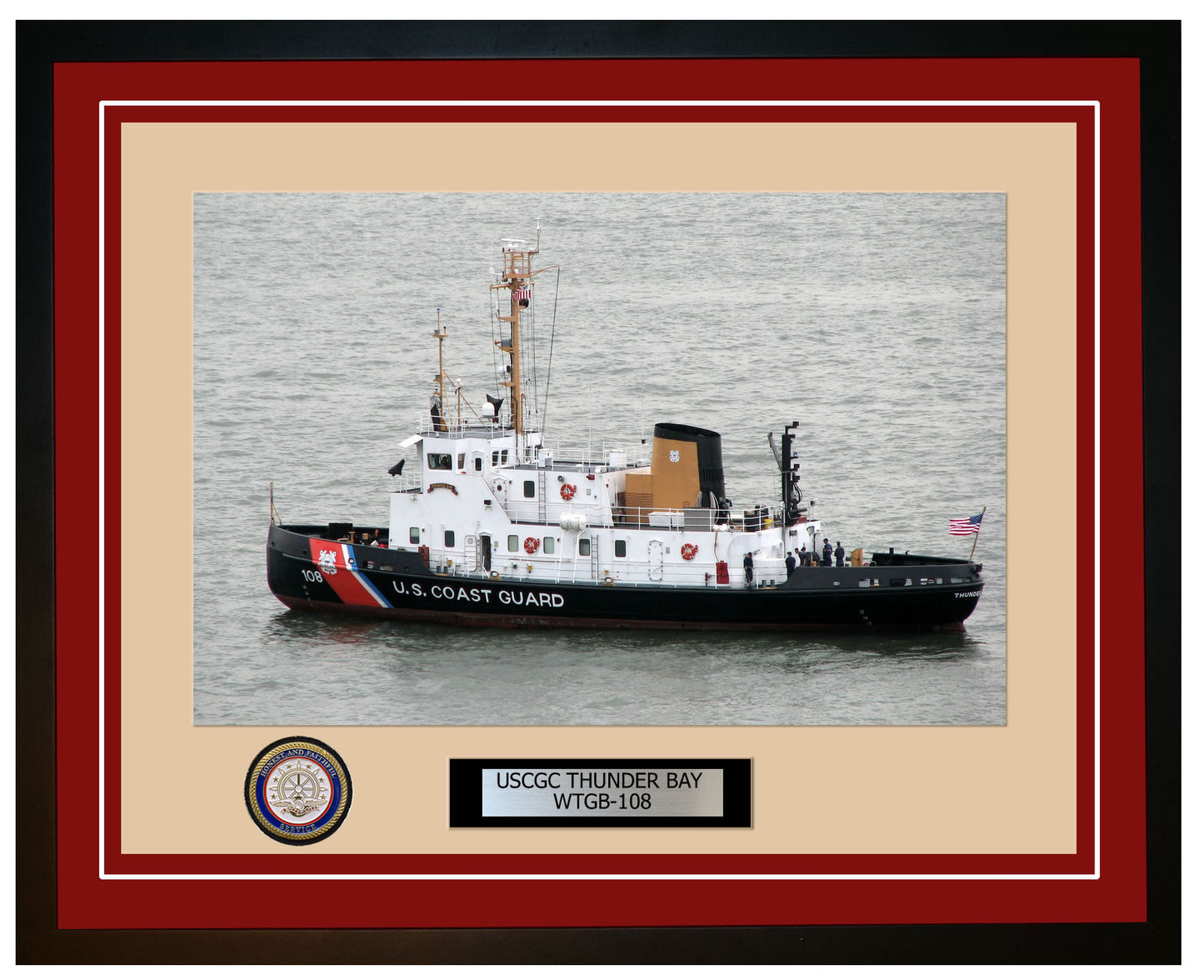 USCGC THUNDER BAY WTGB 108 Framed Coast Guard Ship Photo Burgundy 100WTGB108