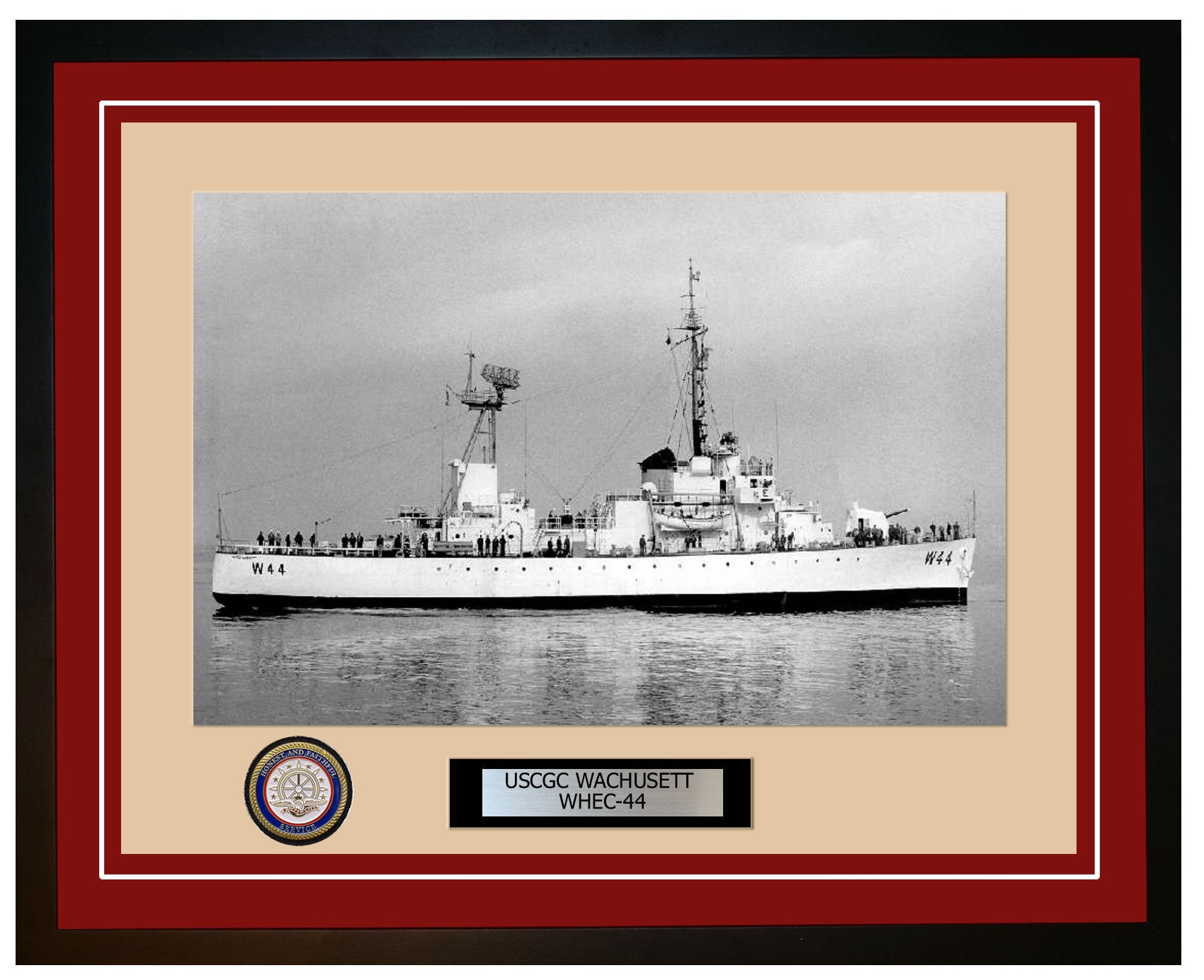 USCGC WACHUSETT WHEC 44 Framed Coast Guard Ship Photo Burgundy 112WHEC44