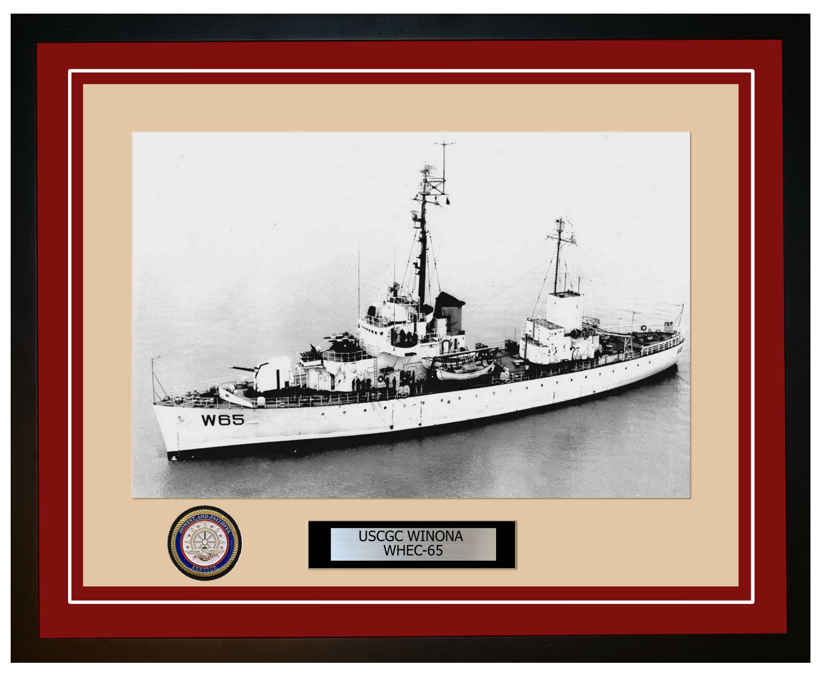 USCGC WINONA WHEC 65 Framed Coast Guard Ship Photo Burgundy 119WHEC65