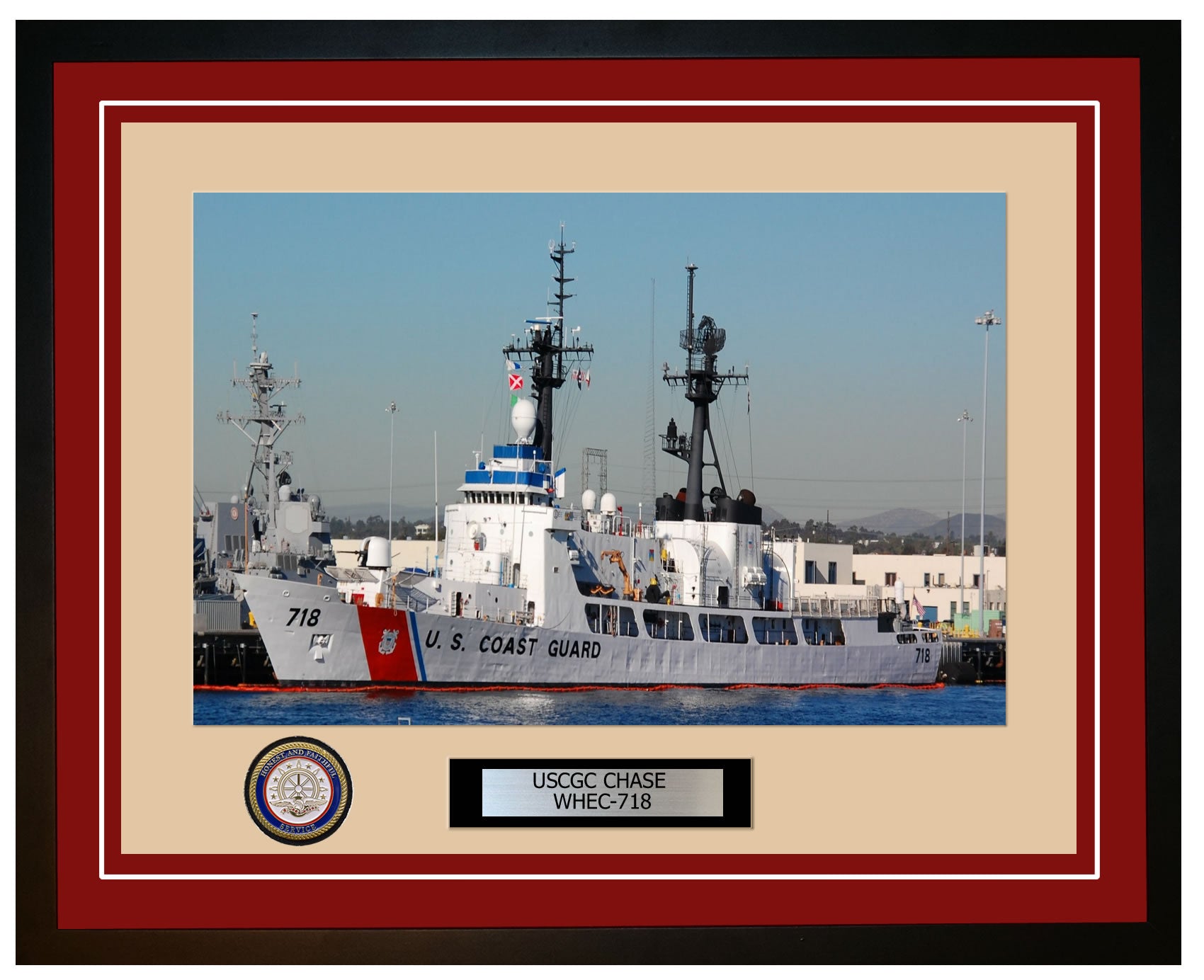 USCGC CHASE WHEC 718 Framed Coast Guard Ship Photo Burgundy 144WHEC718