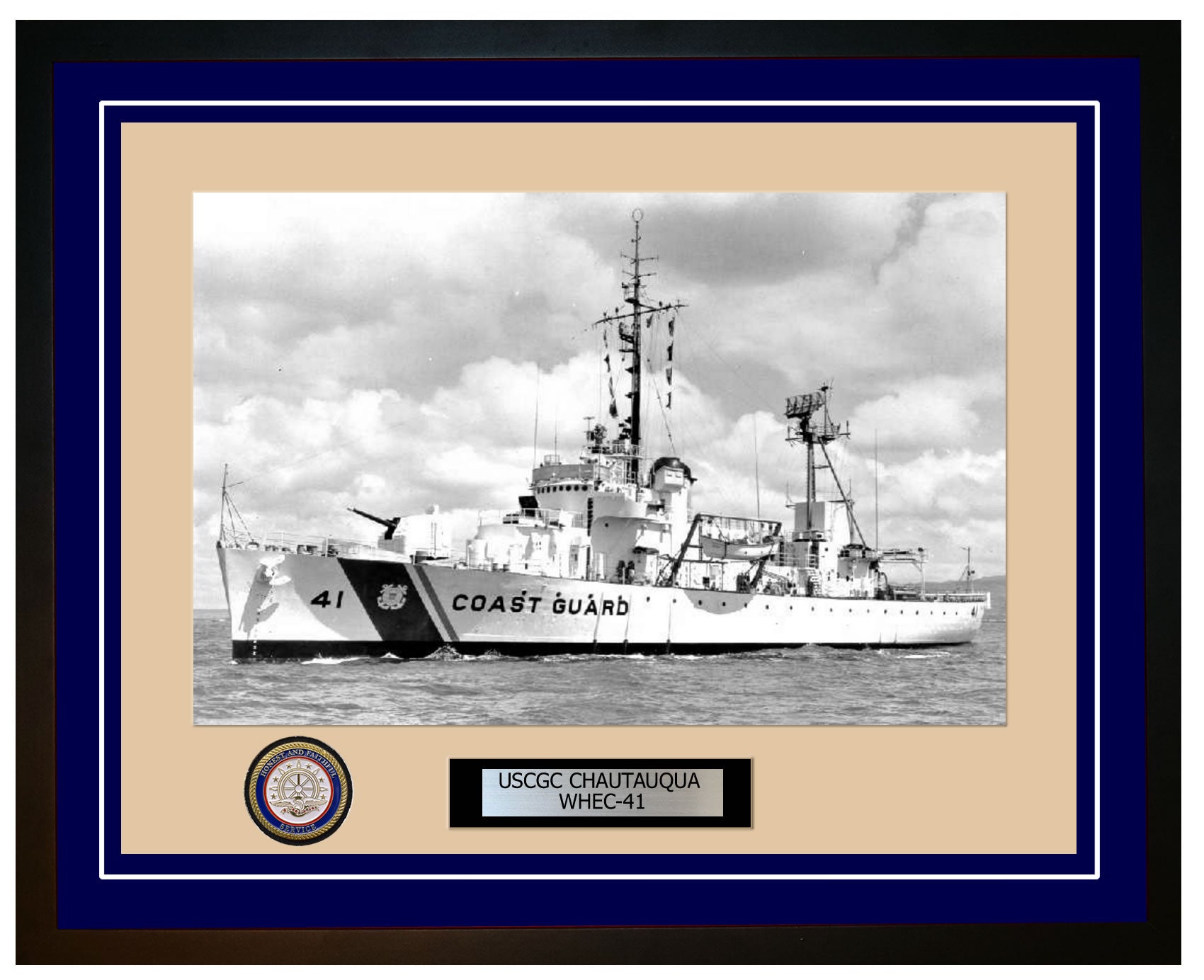 USCGC CHAUTAUQUA WHEC 41 Framed Coast Guard Ship Photo Blue 145WHEC41