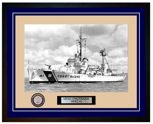 USCGC CHAUTAUQUA WHEC 41 Framed Coast Guard Ship Photo Blue 145WHEC41