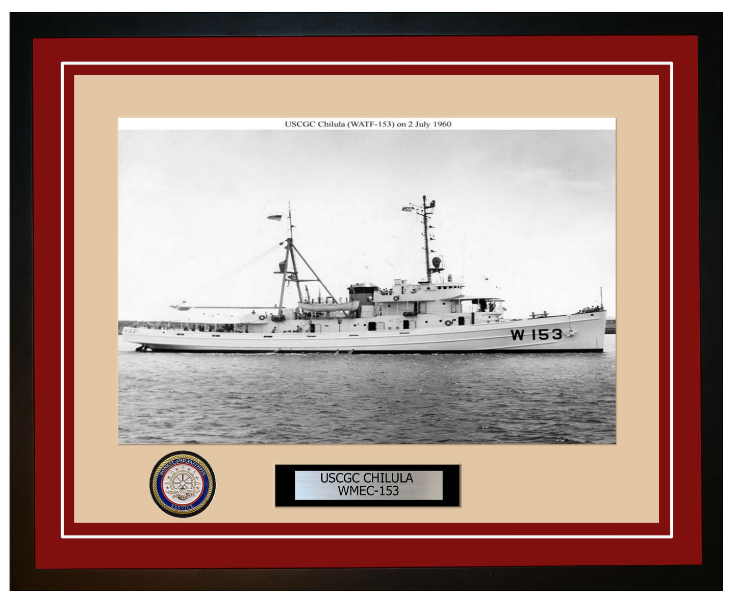 USCGC CHILULA WMEC 153 Framed Coast Guard Ship Photo Burgundy 146WMEC153