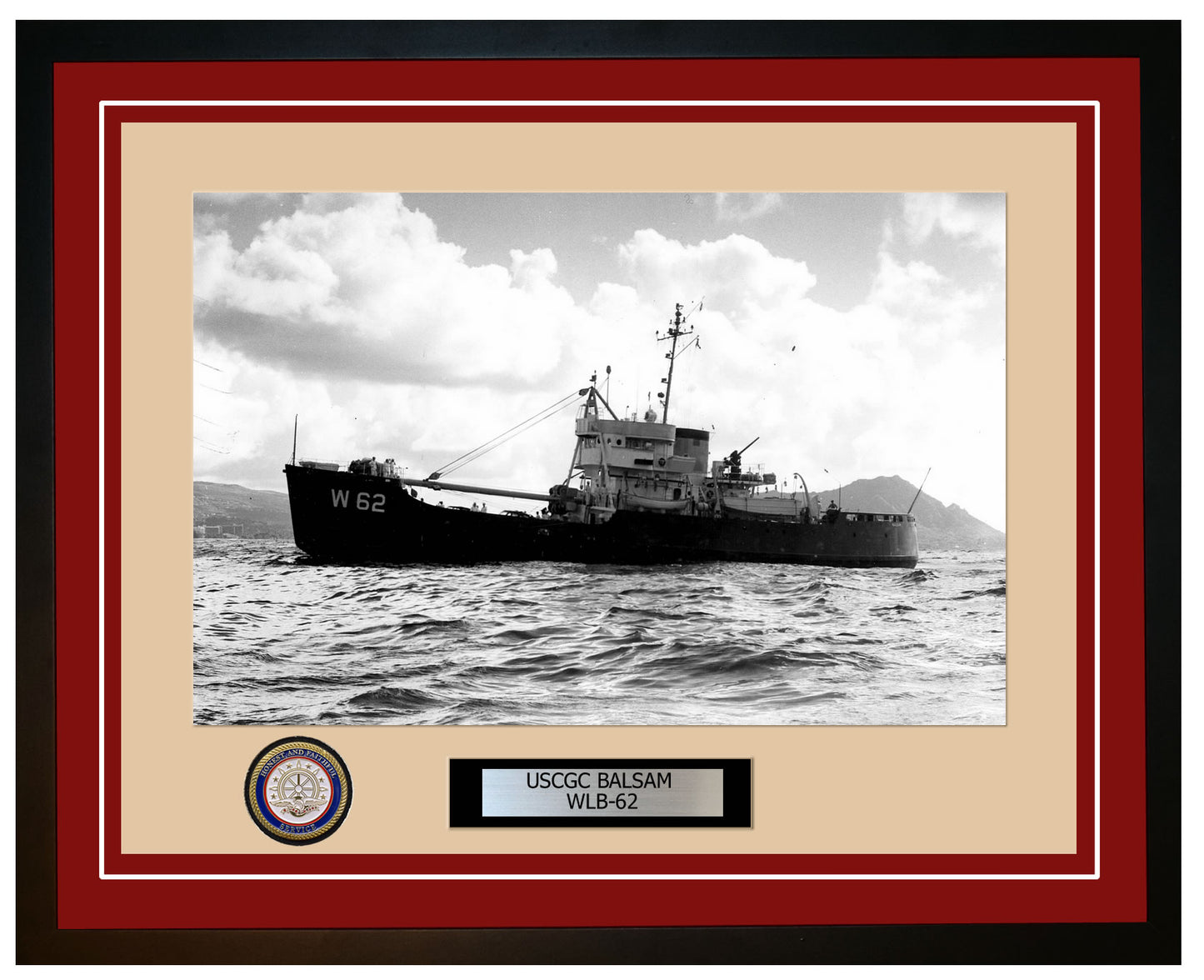 USCGC BALSAM WLB 62 Framed Coast Guard Ship Photo Burgundy 15WLB62