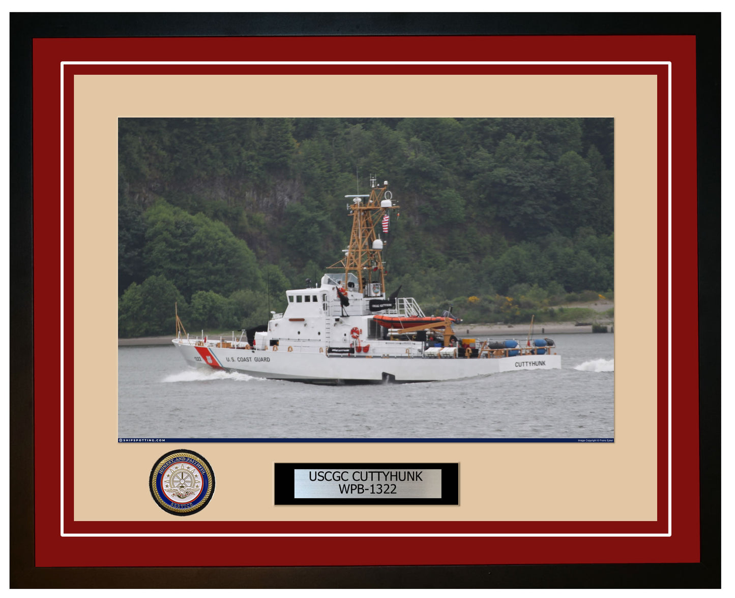 USCGC CUTTYHUNK WPB 1322 Framed Coast Guard Ship Photo Burgundy 160WPB1322