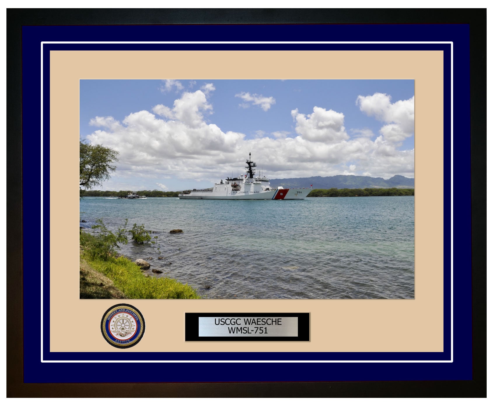 USCGC WAESCHE WMSL 751 Framed Coast Guard Ship Photo Blue 220WMSL751