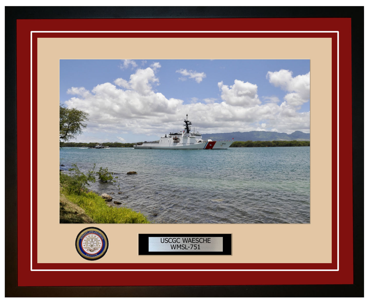 USCGC WAESCHE WMSL 751 Framed Coast Guard Ship Photo Burgundy 220WMSL751