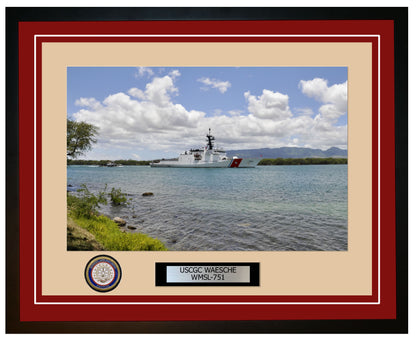 USCGC WAESCHE WMSL 751 Framed Coast Guard Ship Photo Burgundy 220WMSL751