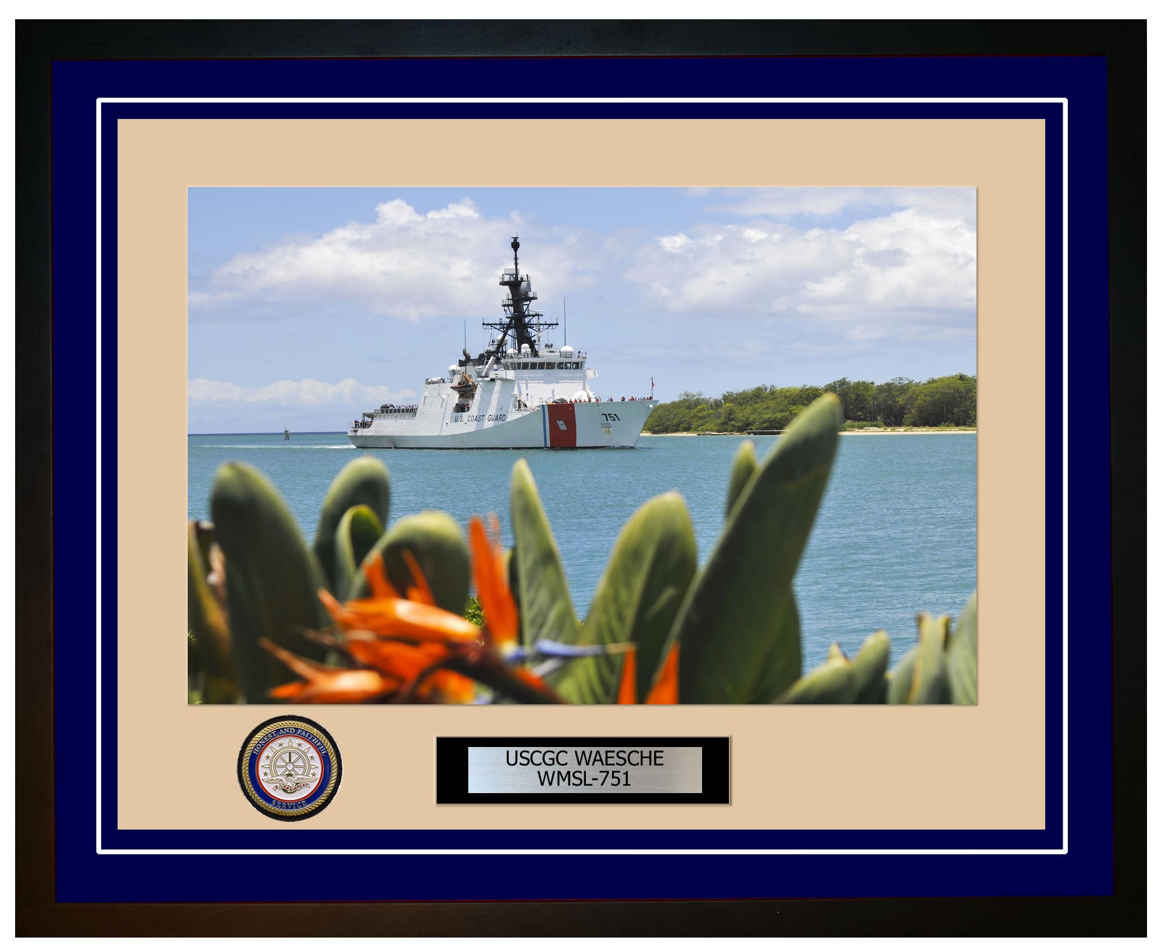 USCGC WAESCHE WMSL 751 Framed Coast Guard Ship Photo Blue 221WMSL751