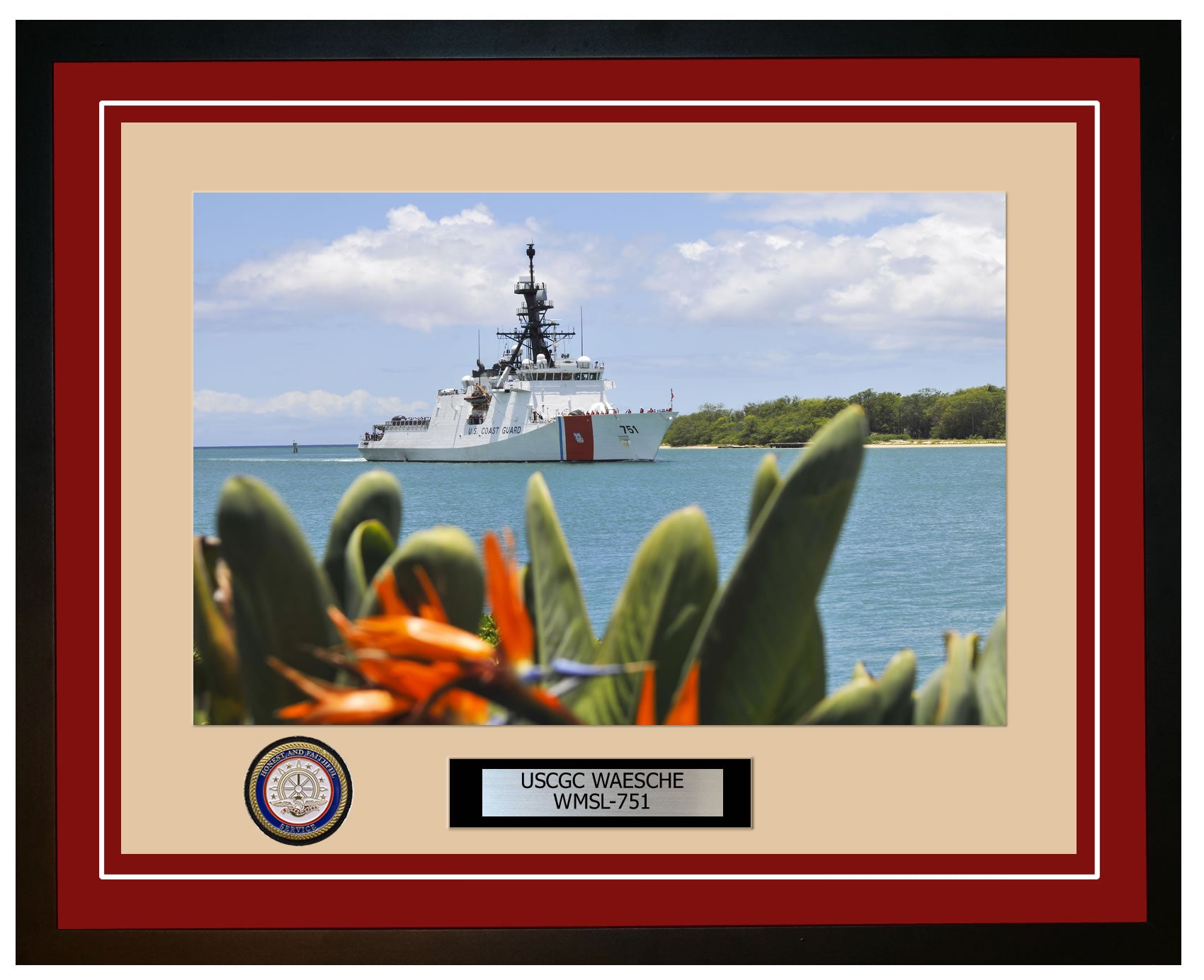 USCGC WAESCHE WMSL 751 Framed Coast Guard Ship Photo Burgundy 221WMSL751