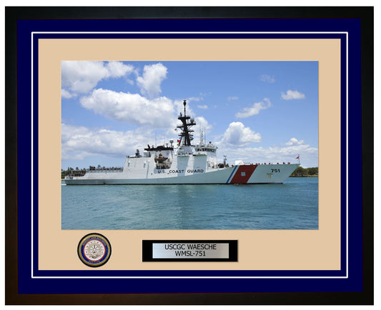 USCGC WAESCHE WMSL 751 Framed Coast Guard Ship Photo Blue 222WMSL751