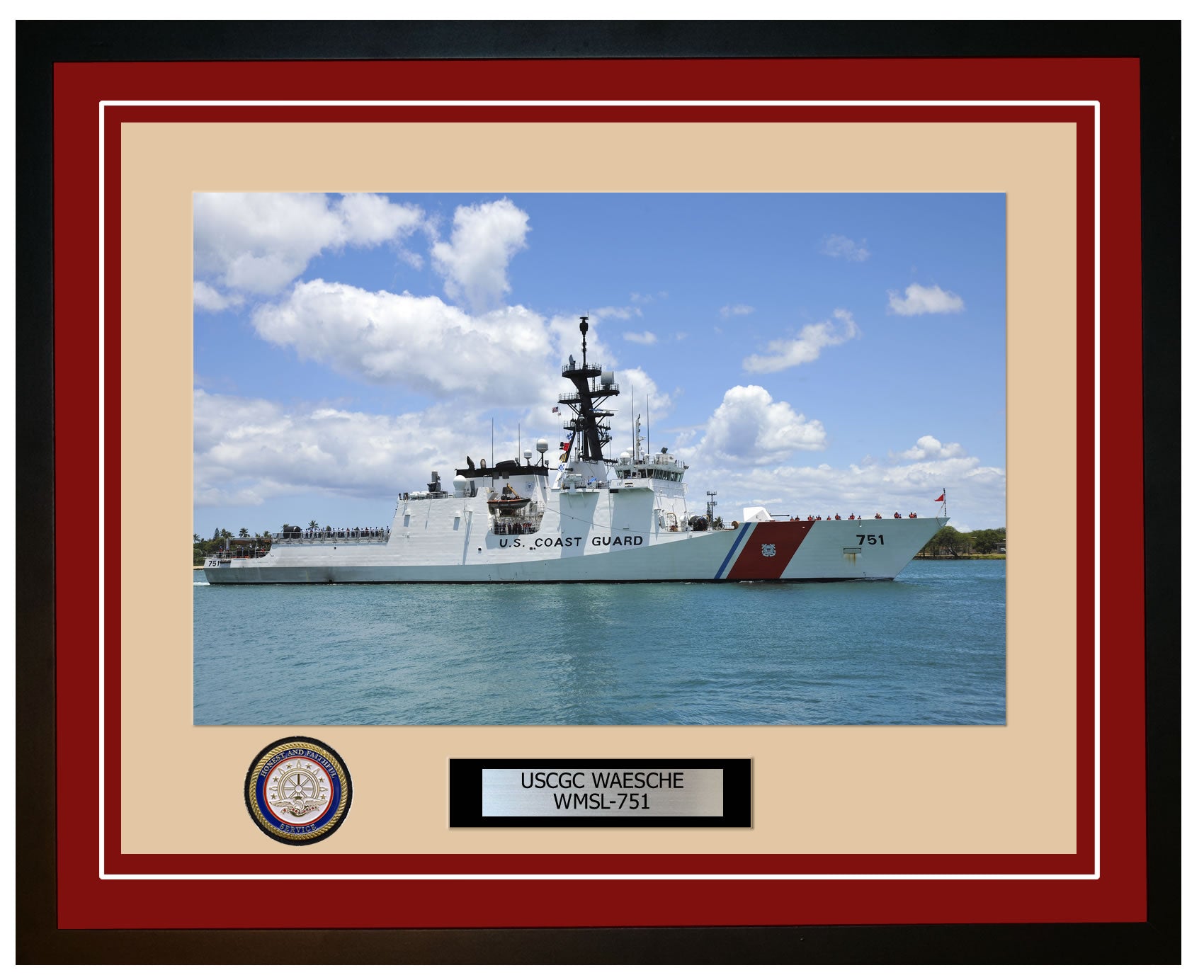 USCGC WAESCHE WMSL 751 Framed Coast Guard Ship Photo Burgundy 222WMSL751