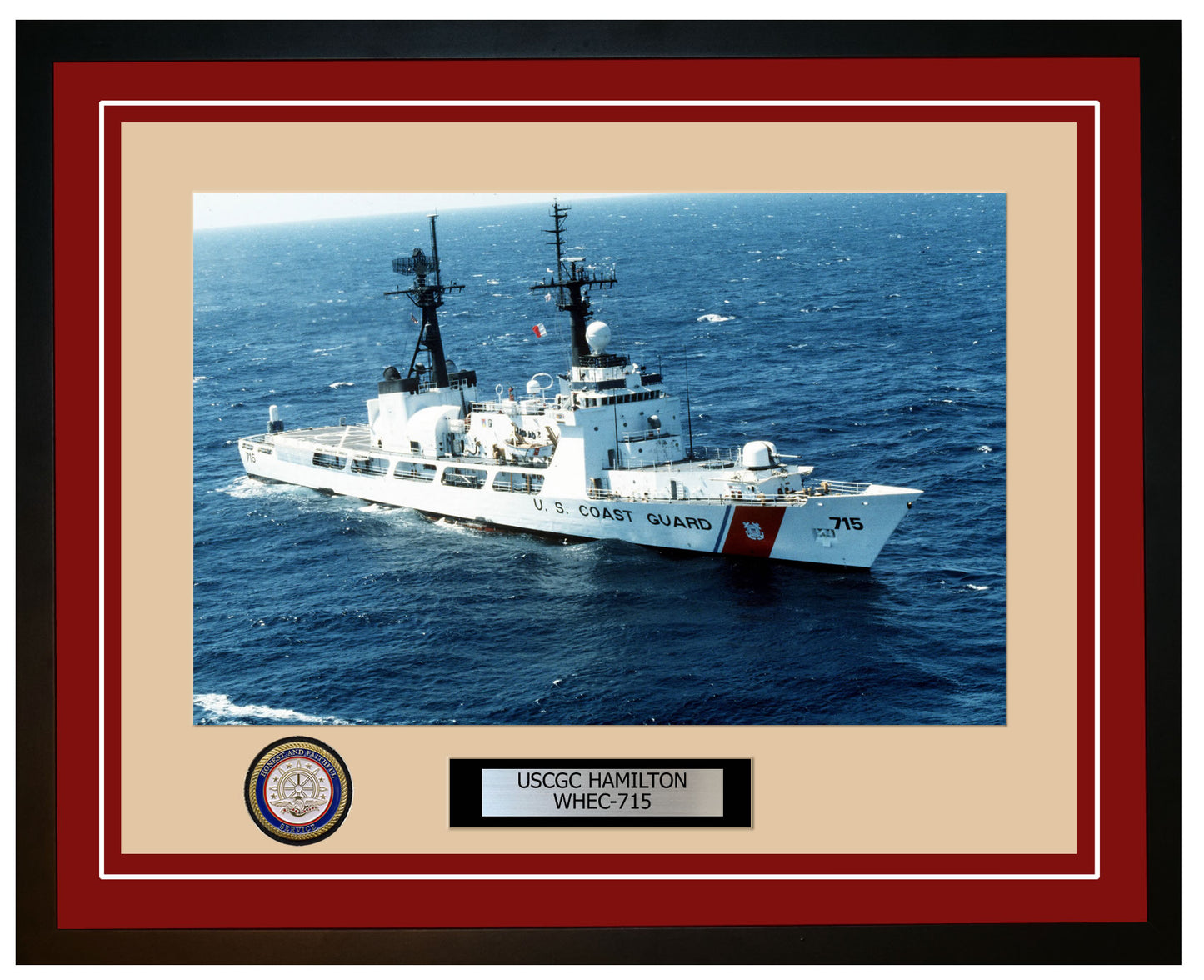 USCGC HAMILTON WHEC 715 Framed Coast Guard Ship Photo Burgundy 252WHEC715