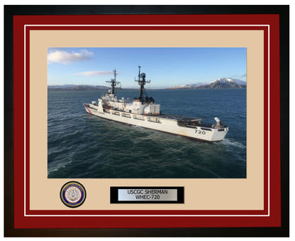 USCGC SHERMAN WHEC 720 Framed Coast Guard Ship Photo Burgundy 258WHEC720