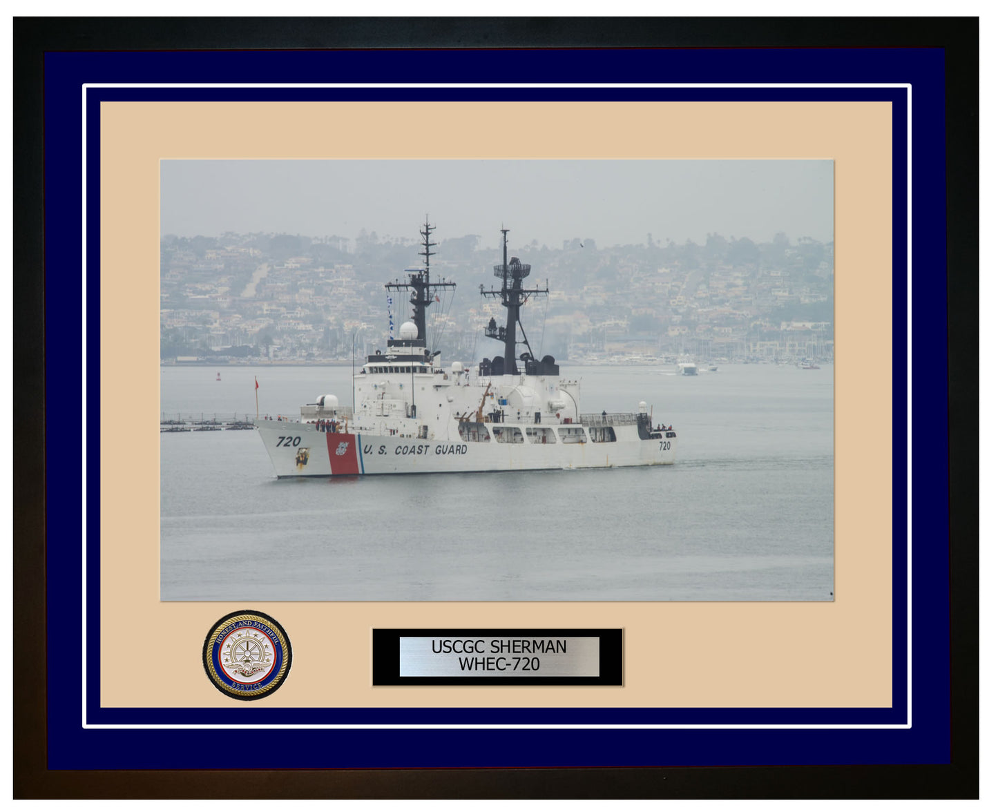 USCGC SHERMAN WHEC 720 Framed Coast Guard Ship Photo Blue 259WHEC720