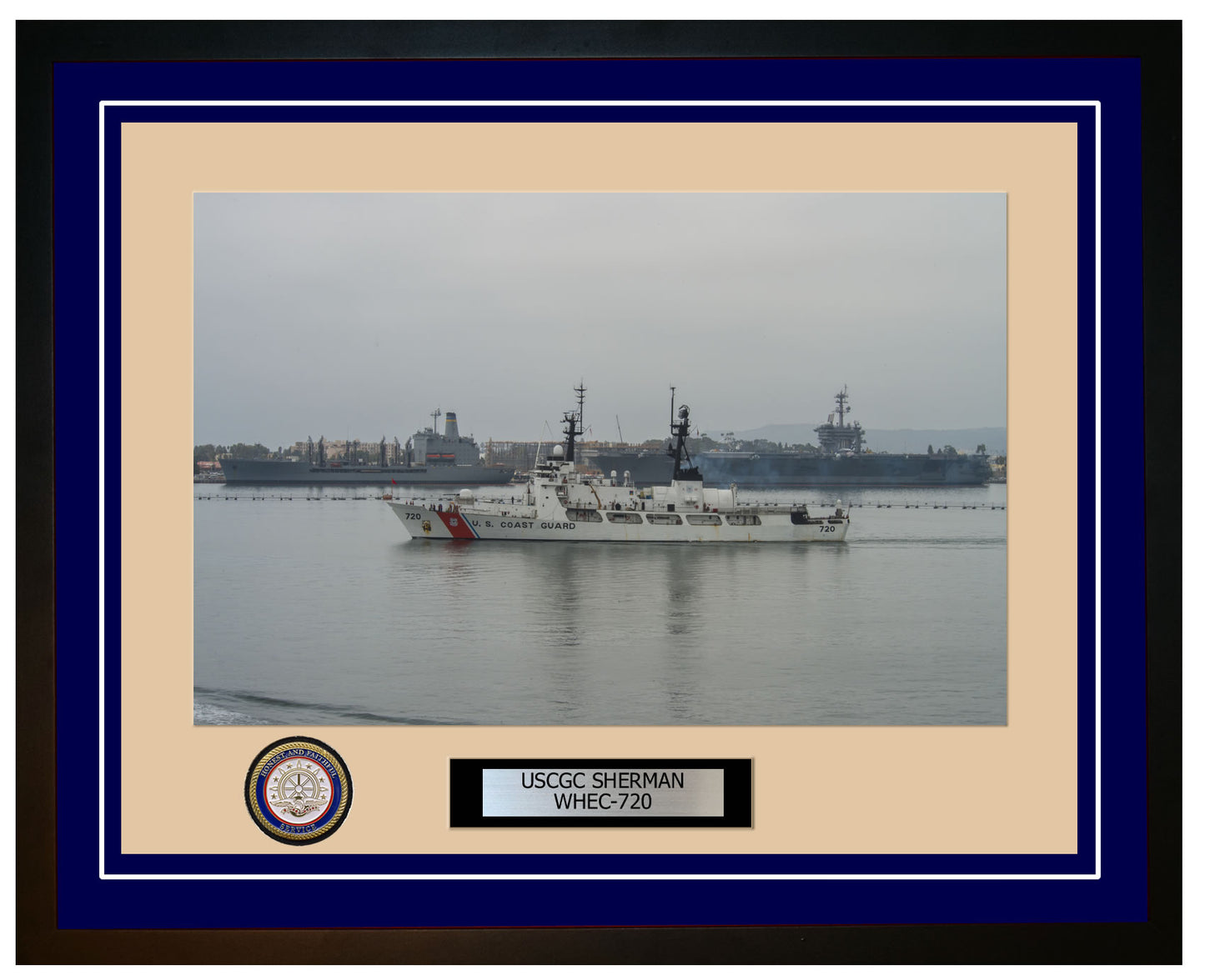 USCGC SHERMAN WHEC 720 Framed Coast Guard Ship Photo Blue 260WHEC720