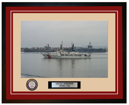 USCGC SHERMAN WHEC 720 Framed Coast Guard Ship Photo Burgundy 260WHEC720