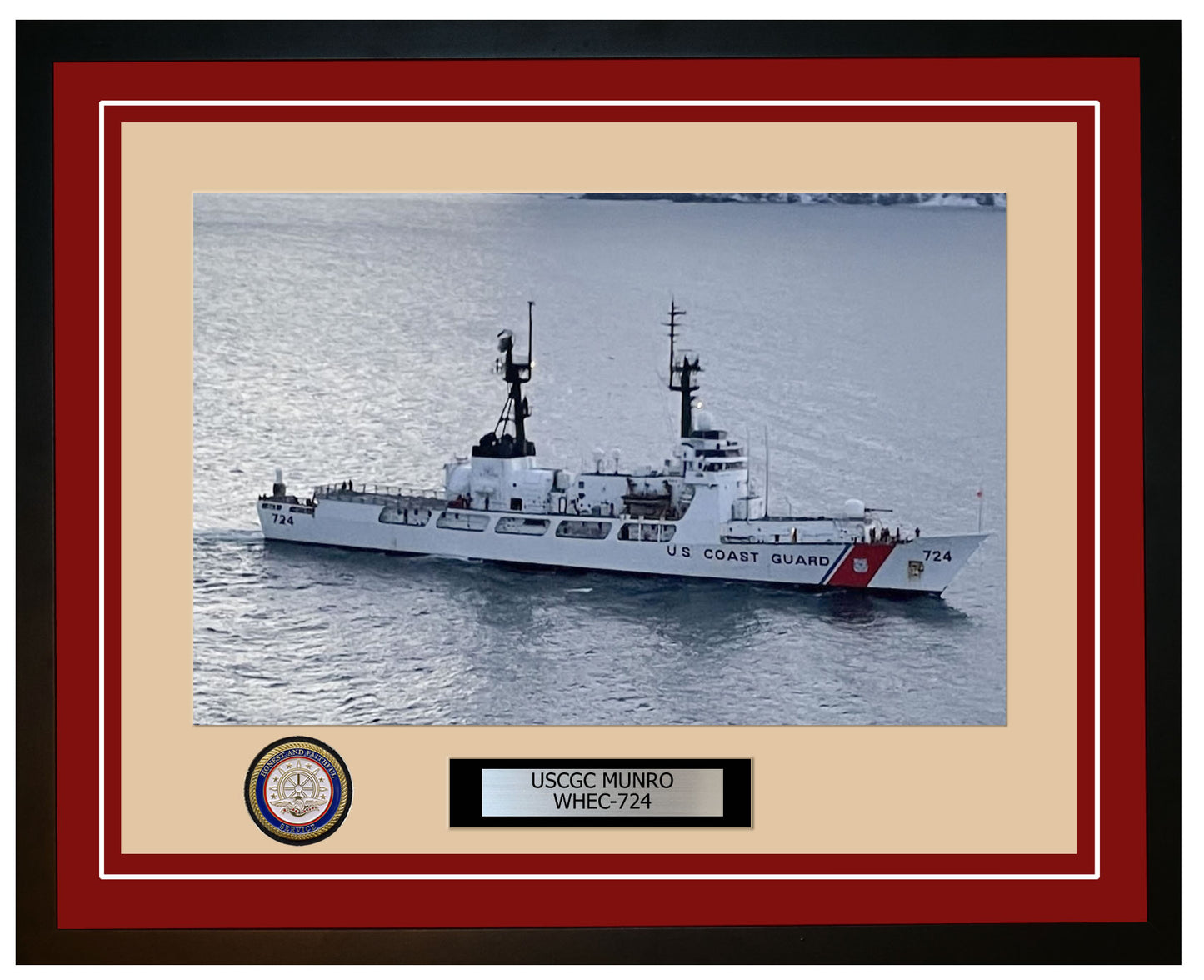 USCGC MUNRO WHEC 724 Framed Coast Guard Ship Photo Burgundy 266WHEC724