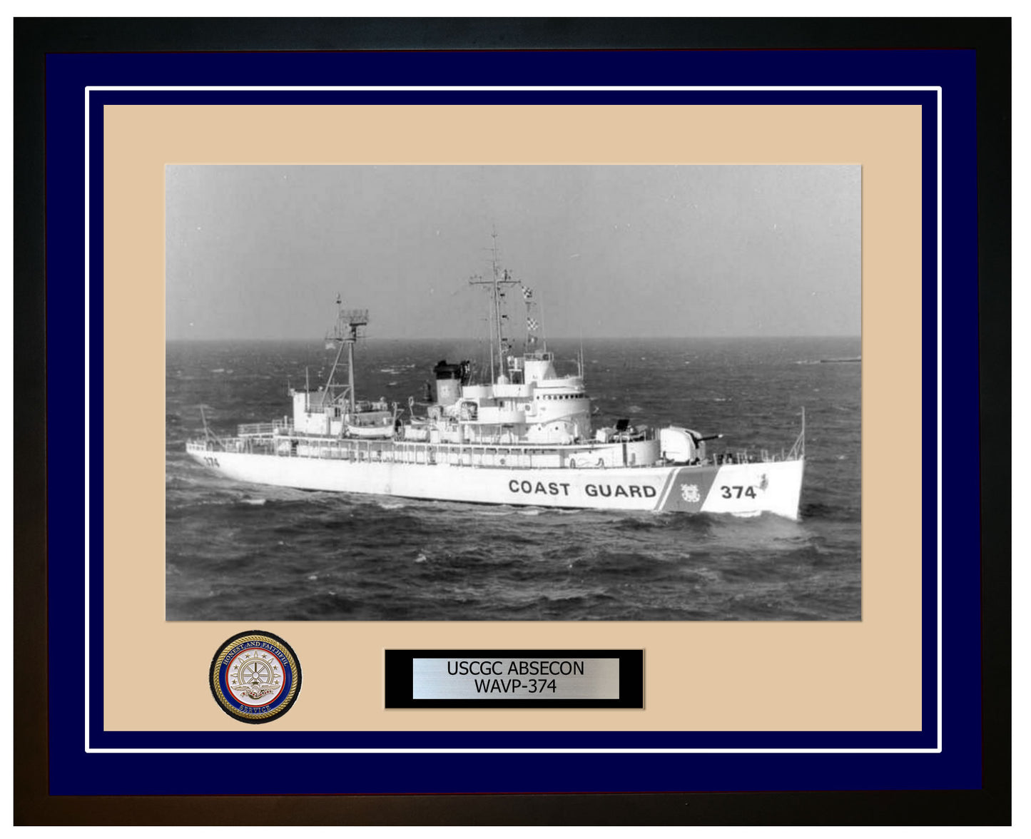 USCGC ABSECON WAVP 374 Framed Coast Guard Ship Photo Blue 281WAVP374