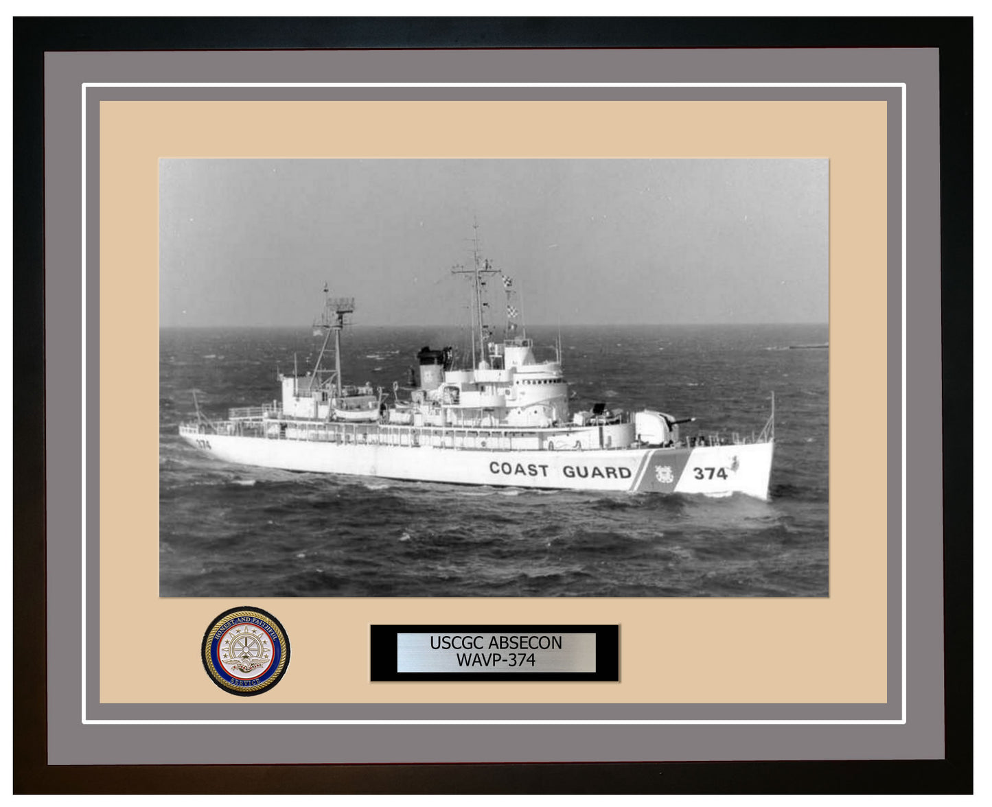 USCGC ABSECON WAVP 374 Framed Coast Guard Ship Photo Grey 281WAVP374