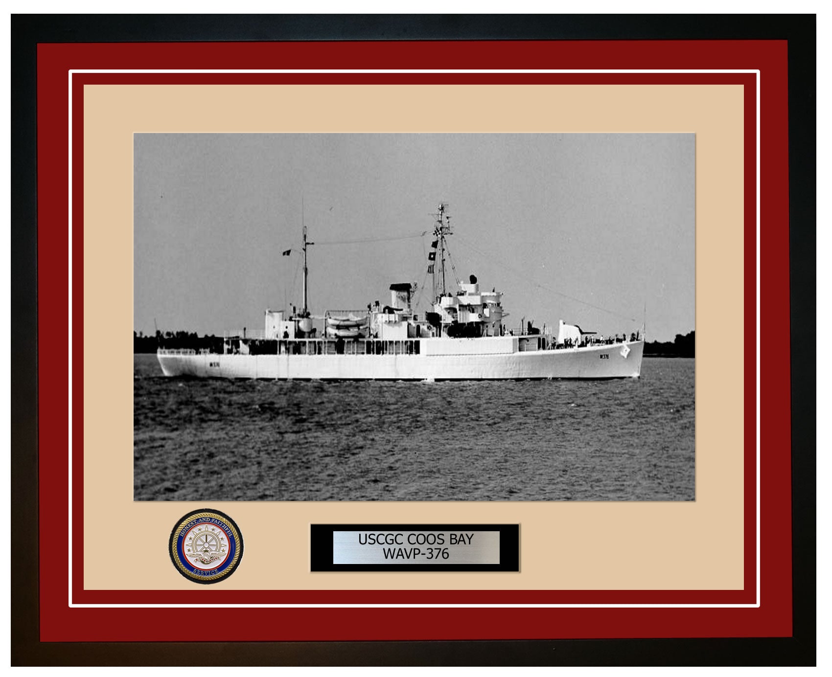 USCGC COOS BAY WAVP 376 Framed Coast Guard Ship Photo Burgundy 283WAVP376