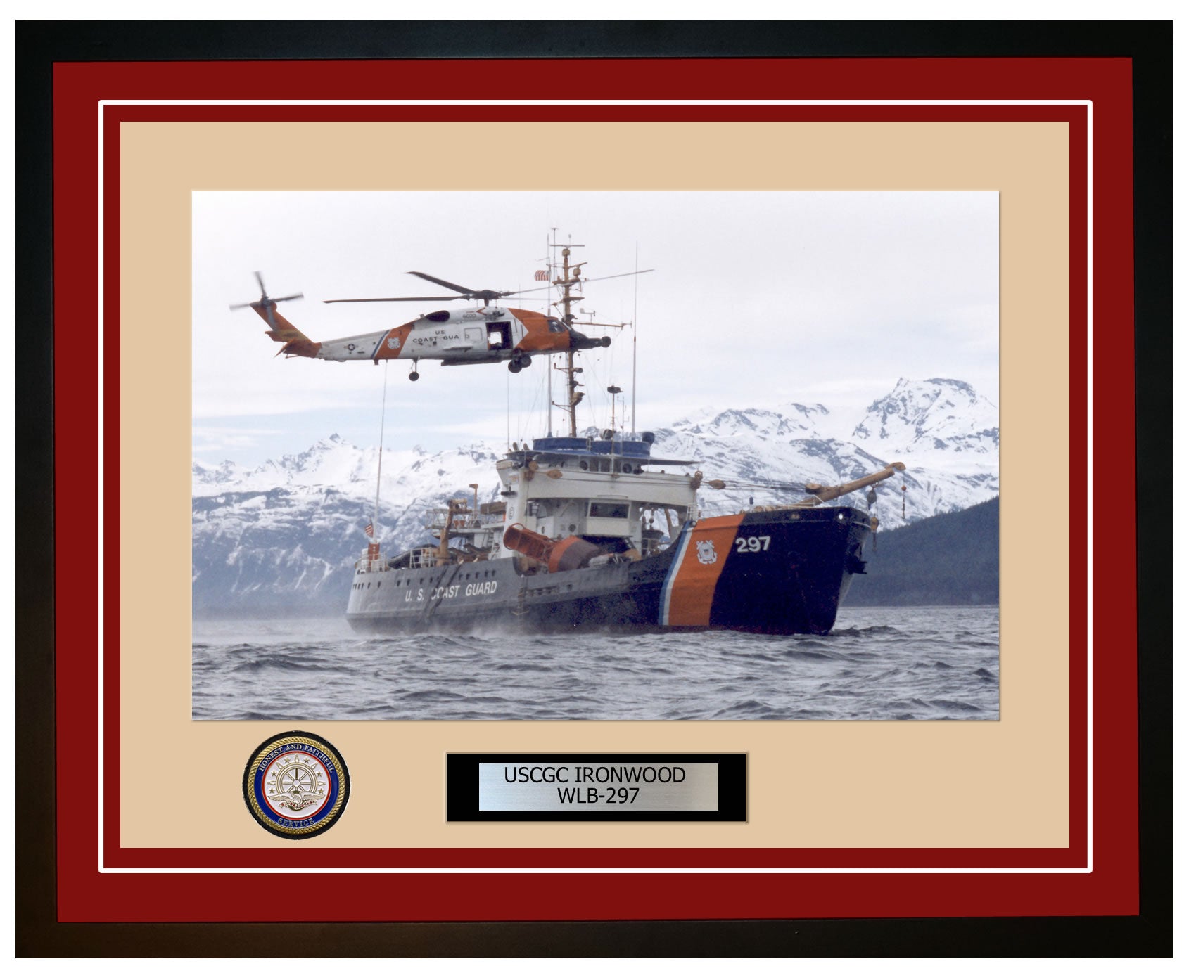 USCGC IRONWOOD WLB 297 Framed Coast Guard Ship Photo Burgundy 37WLB297