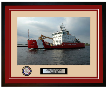 USCGC MACKINAW WLBB 30 Framed Coast Guard Ship Photo Burgundy 63WLBB30