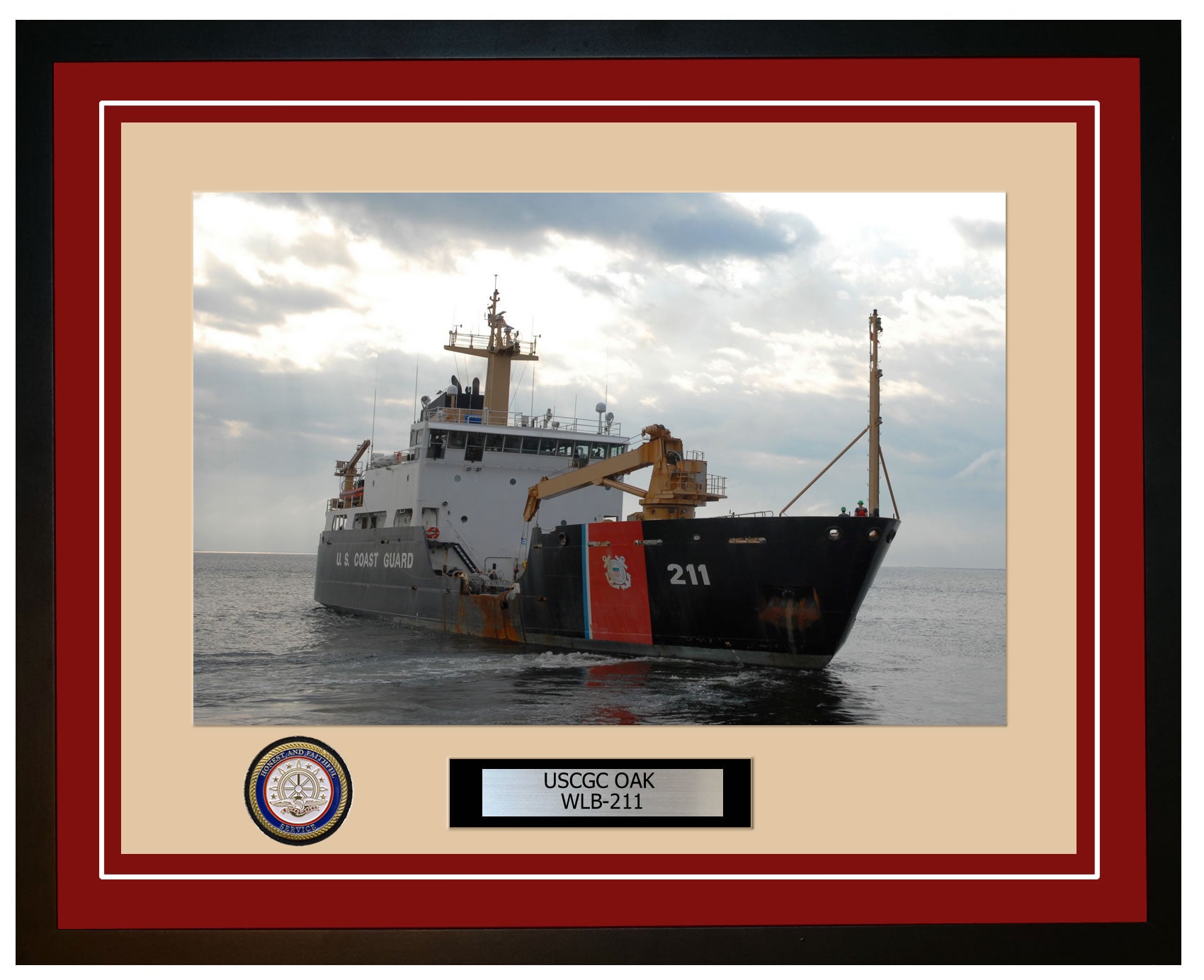 USCGC OAK WLB 211 Framed Coast Guard Ship Photo Burgundy 79WLB211