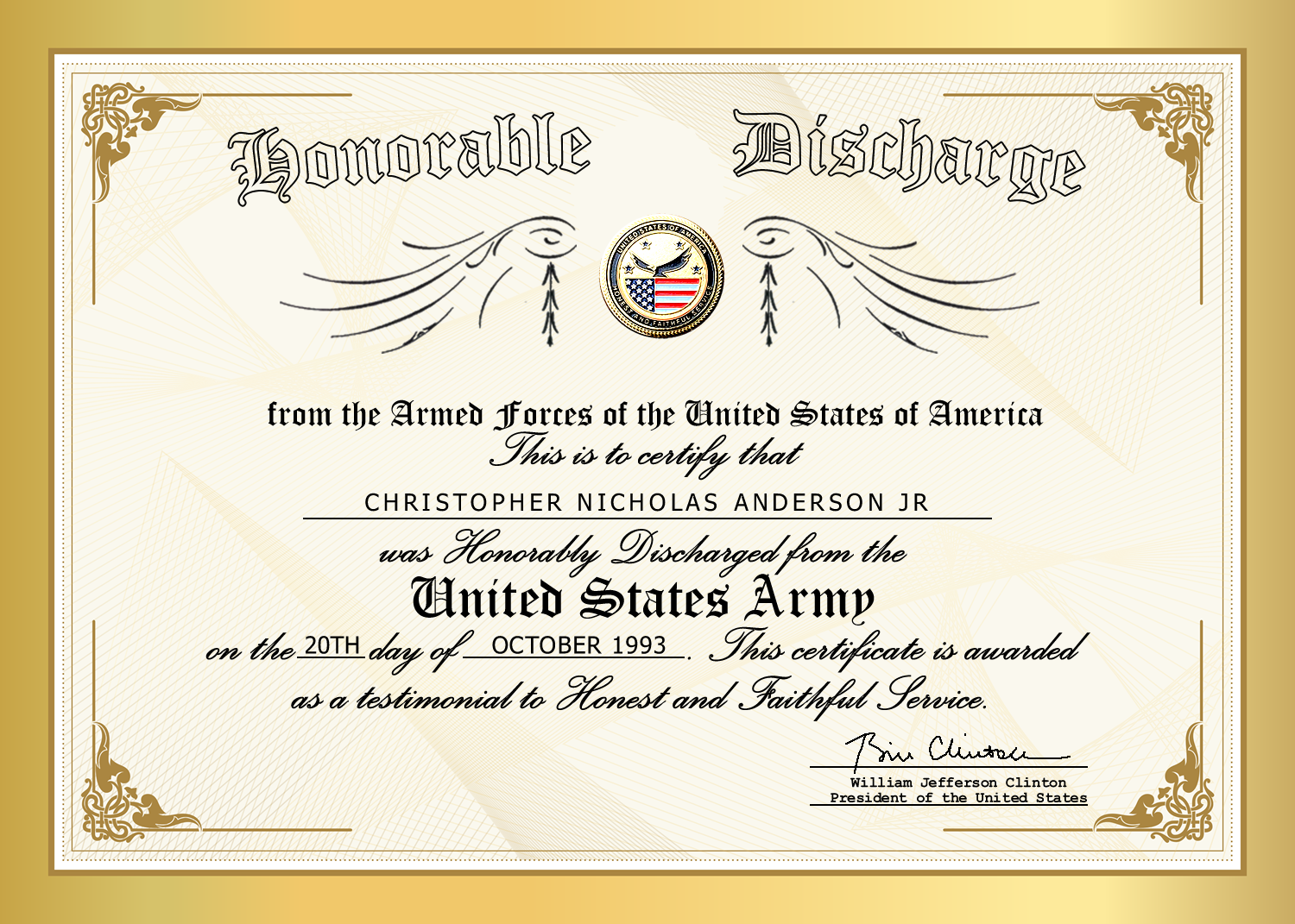 United States Army Honorable Discharge Certificate on Canvas – Navy ...