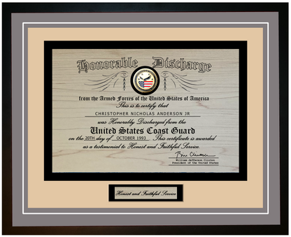 United States Coast Guard (USCG) Engraved Honorable Discharge Certificate