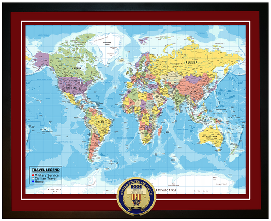 Personalized Air Force (USAF) Veteran Push Pin Travel Map