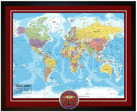 Personalized Coast Guard (USCG) Veteran Push Pin Travel Map