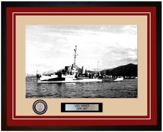 USS Vance DER-387 Framed Navy Ship Photo Burgundy