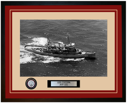 USS COCOPA ATF-101 Framed Navy Ship Photo Burgundy