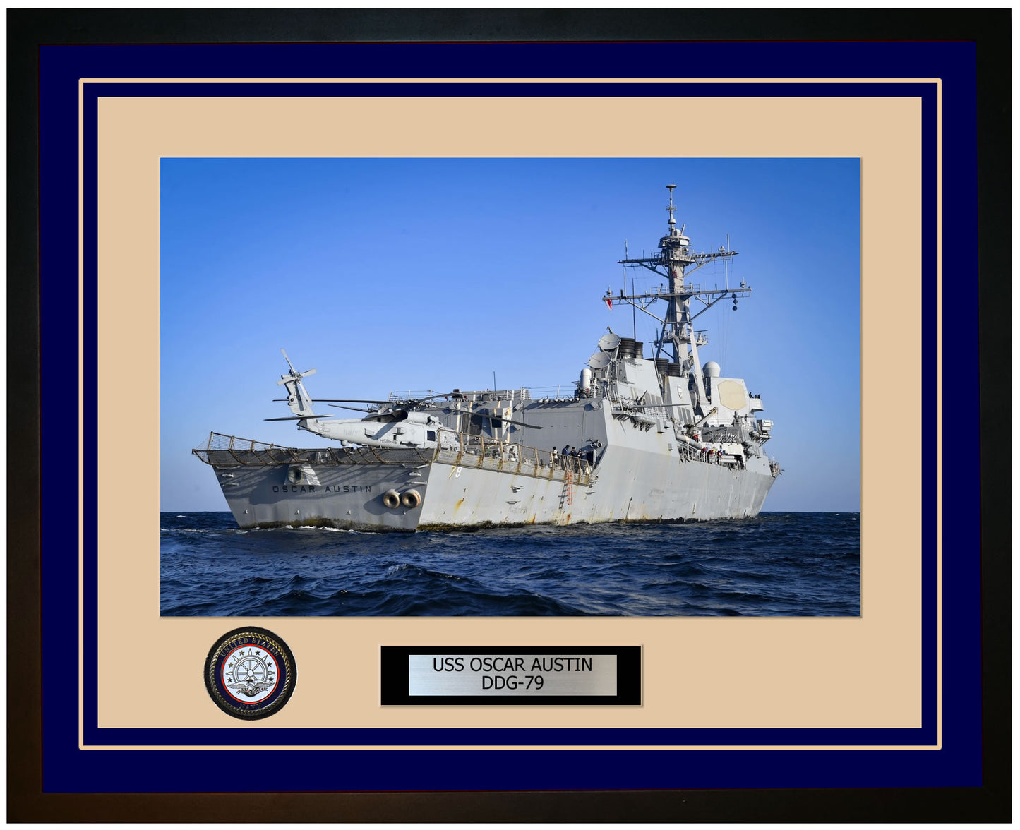 USS OSCAR AUSTIN DDG-79 Framed Navy Ship Photo Blue