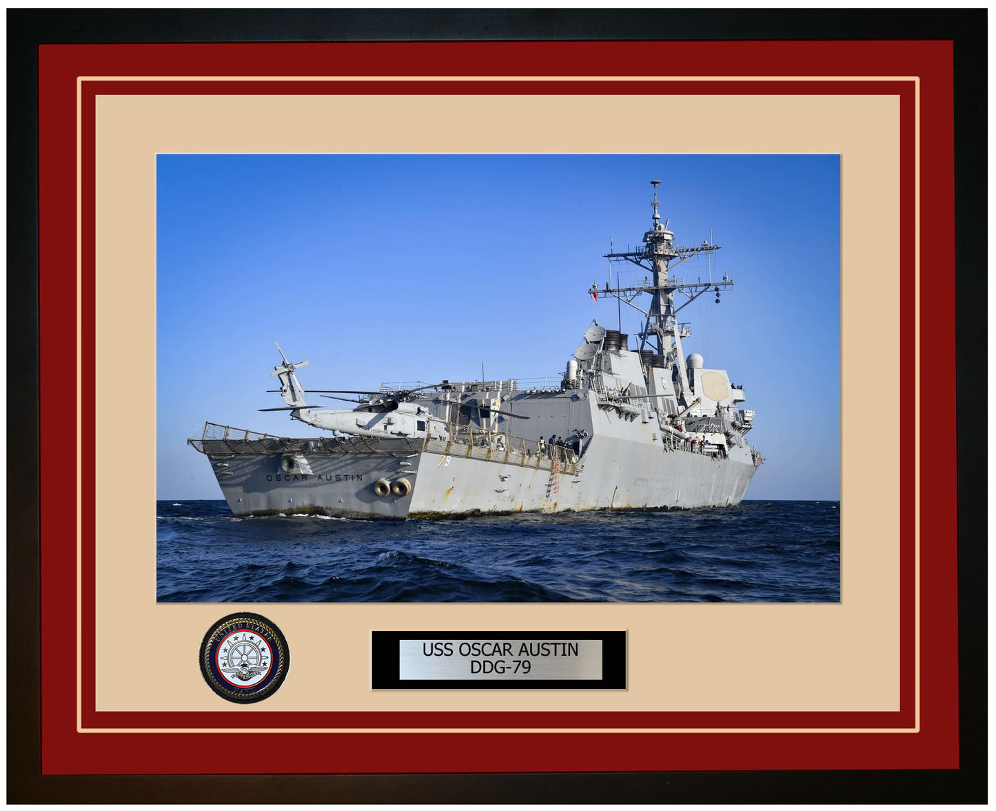 USS OSCAR AUSTIN DDG-79 Framed Navy Ship Photo Burgundy