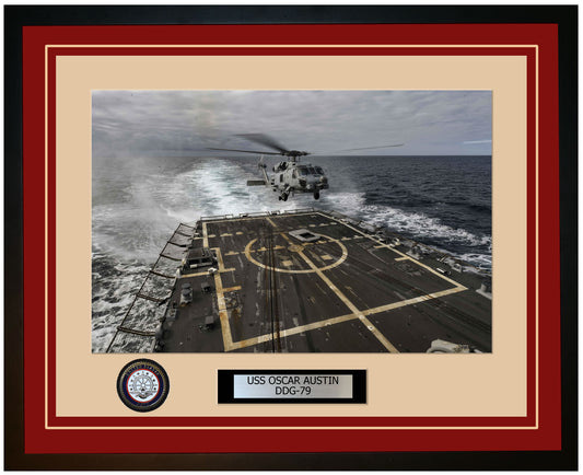 USS OSCAR AUSTIN DDG-79 Framed Navy Ship Photo Burgundy