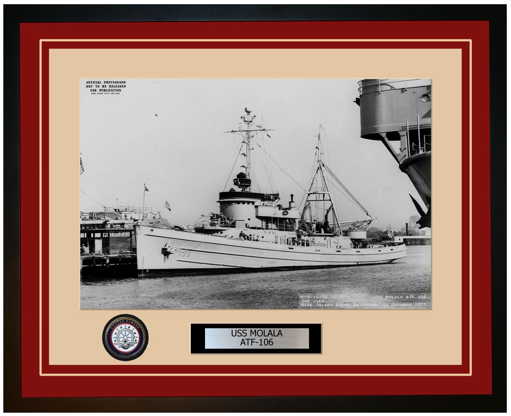 USS MOLALA ATF-106 Framed Navy Ship Photo Burgundy