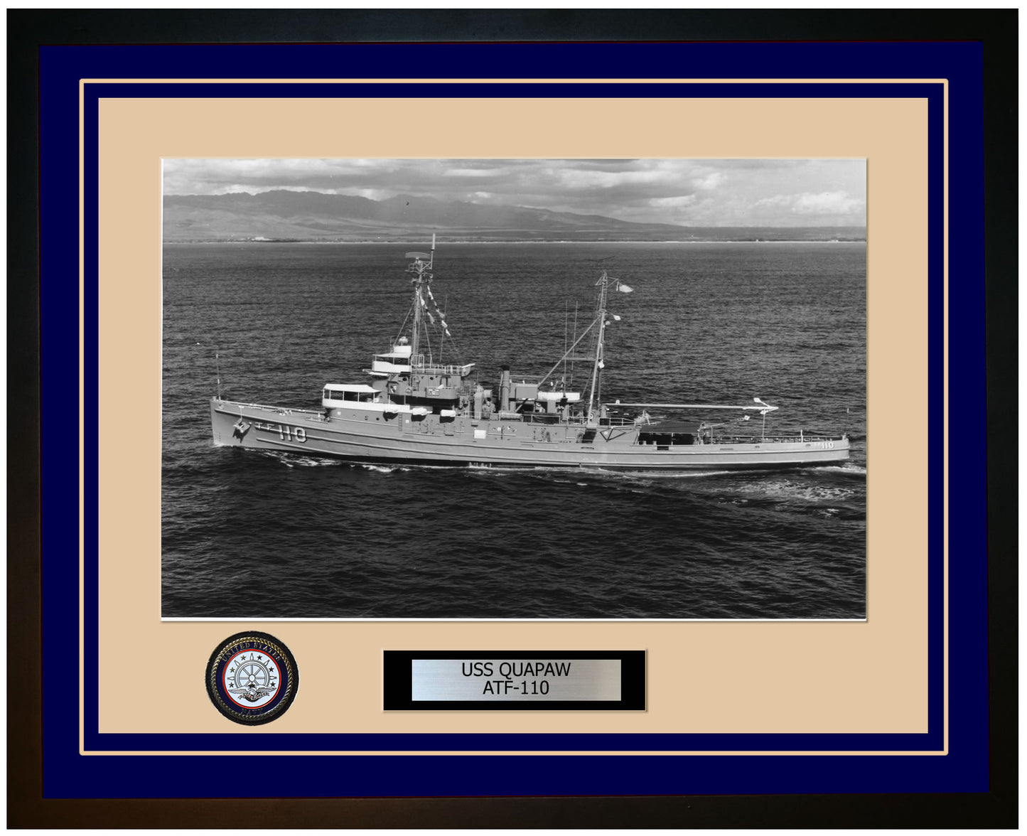 USS QUAPAW ATF-110 Framed Navy Ship Photo Blue