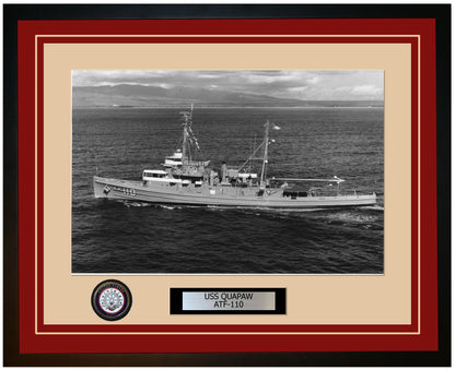 USS QUAPAW ATF-110 Framed Navy Ship Photo Burgundy