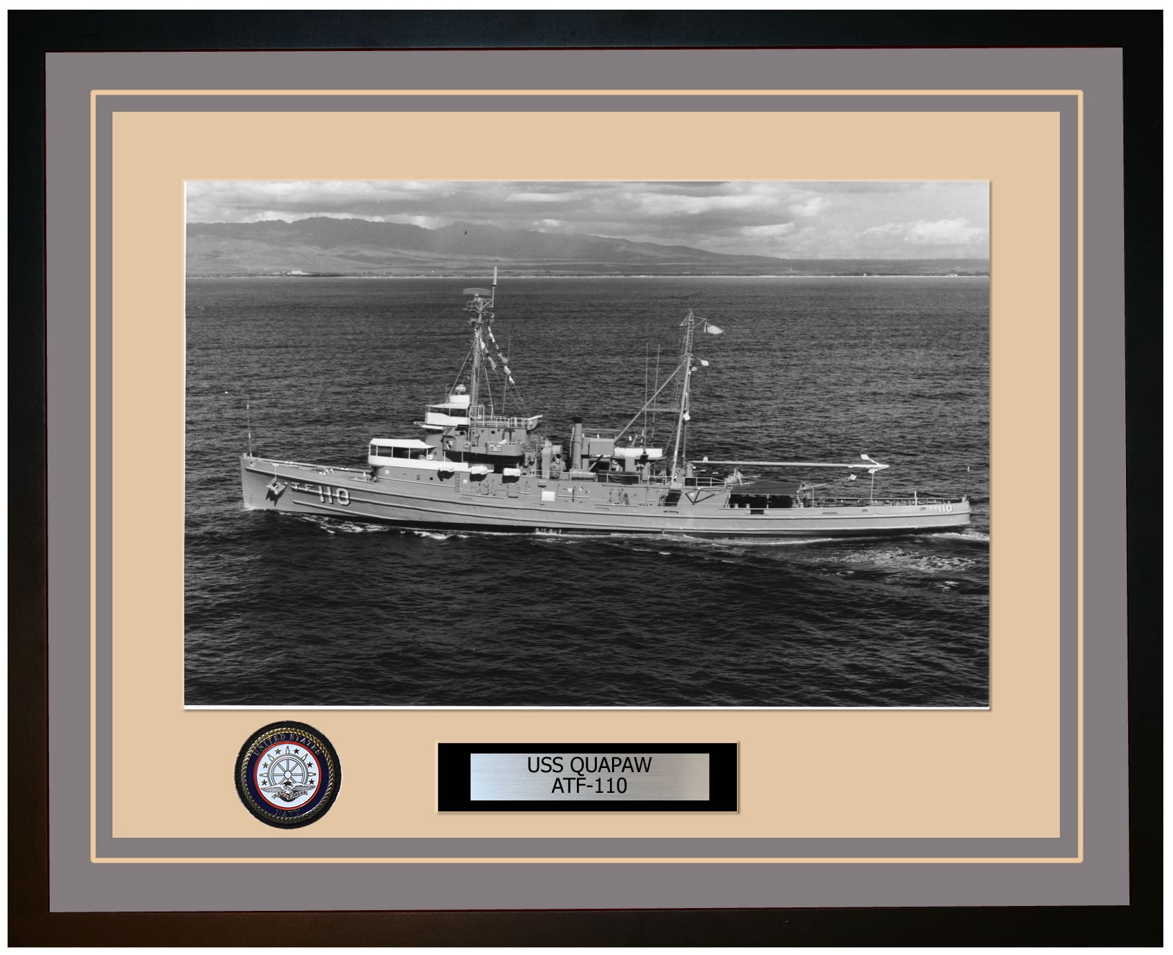 USS QUAPAW ATF-110 Framed Navy Ship Photo Grey