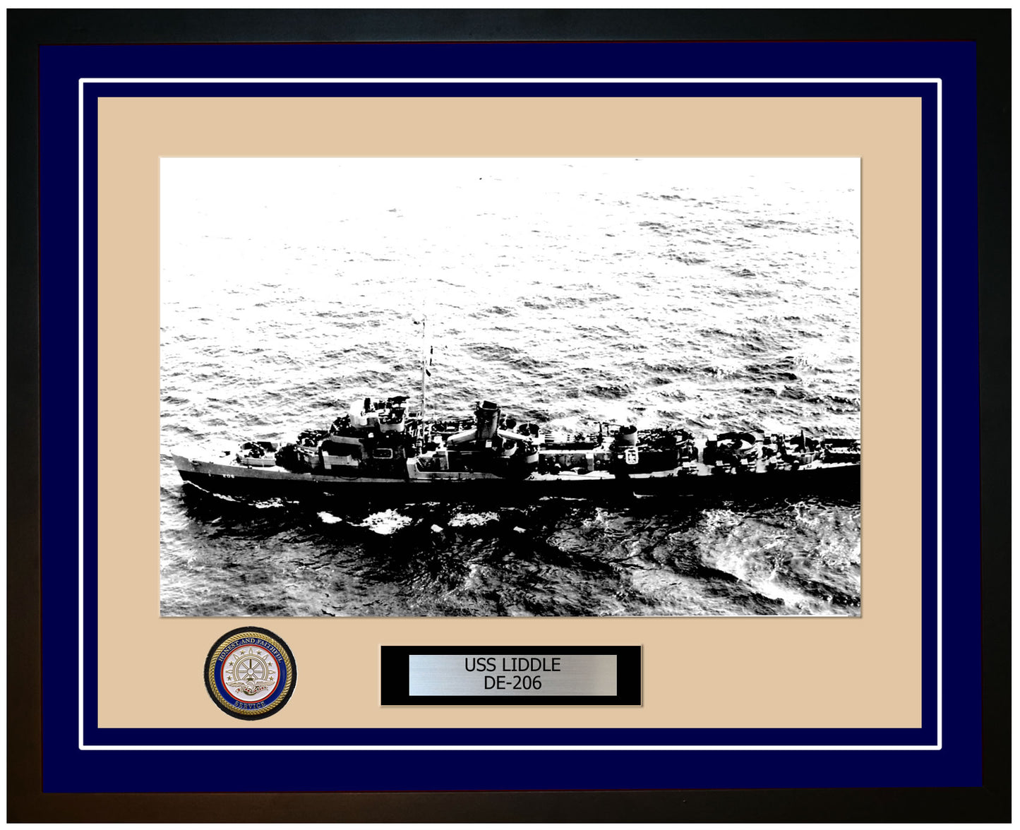 USS Liddle DE-206 Framed Navy Ship Photo Blue