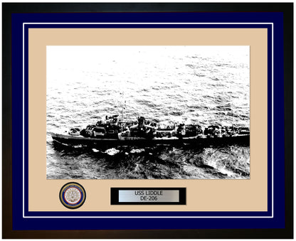 USS Liddle DE-206 Framed Navy Ship Photo Blue