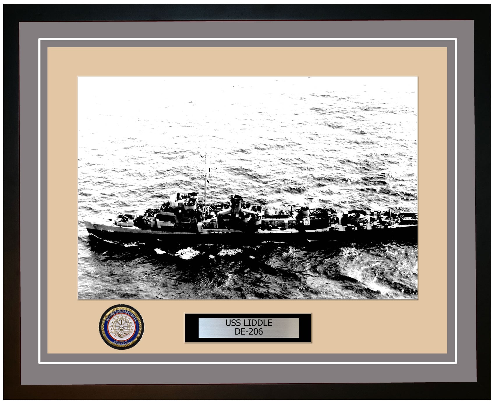 USS Liddle DE-206 Framed Navy Ship Photo Grey