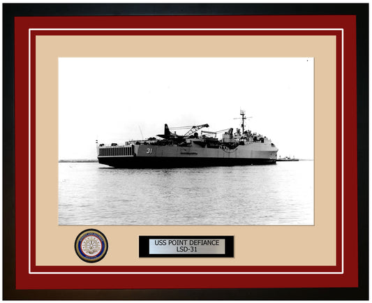 USS Point Defiance LSD-31 Framed Navy Ship Photo Burgundy