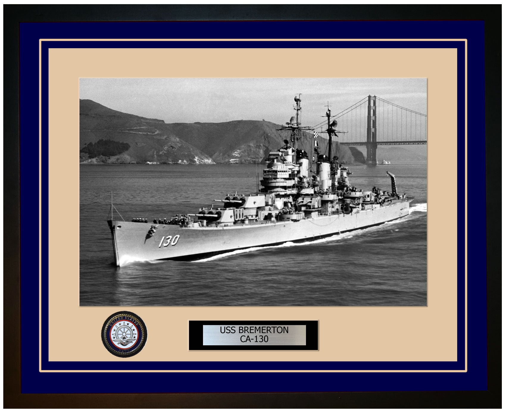 USS BREMERTON CA-130 Framed Navy Ship Photo Blue