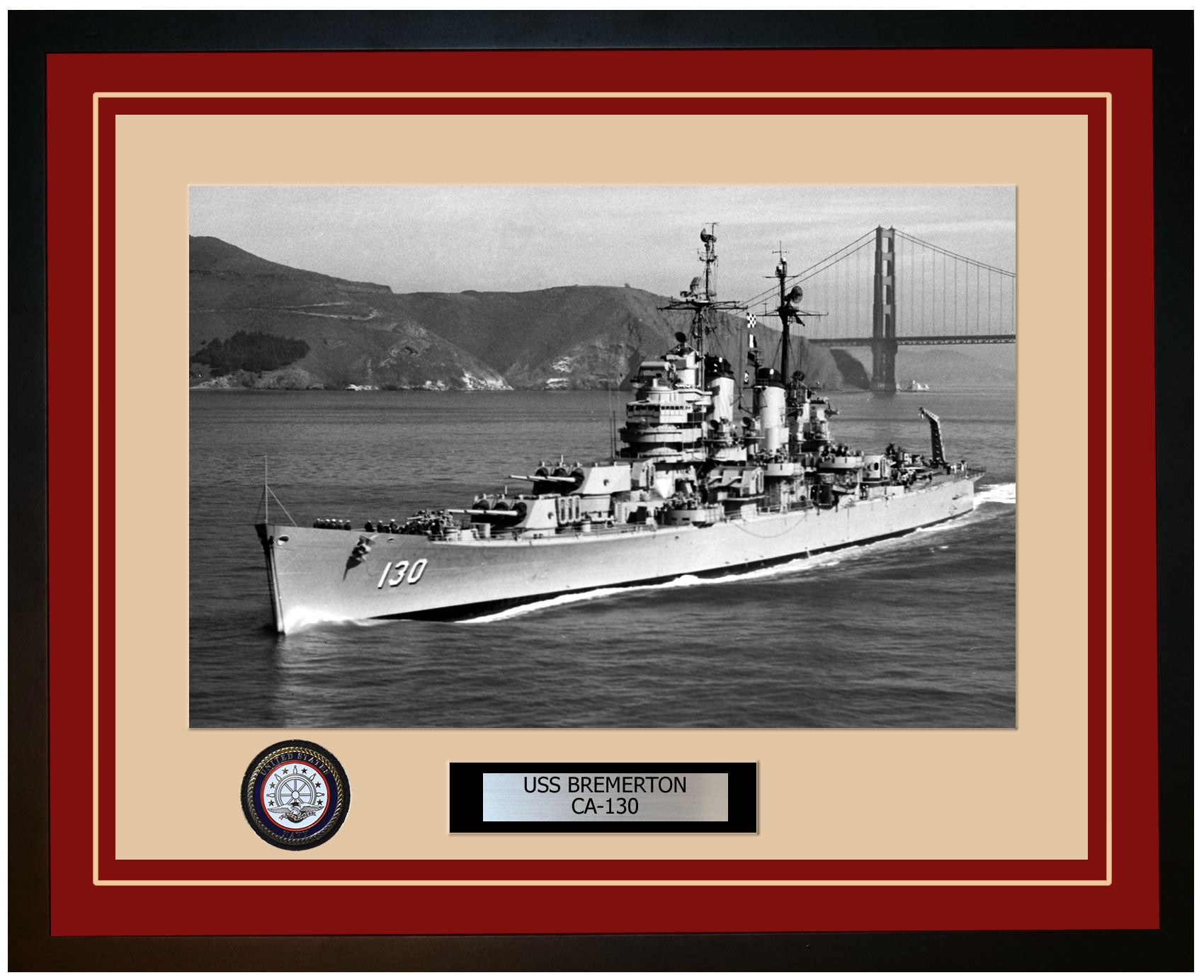 USS BREMERTON CA-130 Framed Navy Ship Photo Burgundy