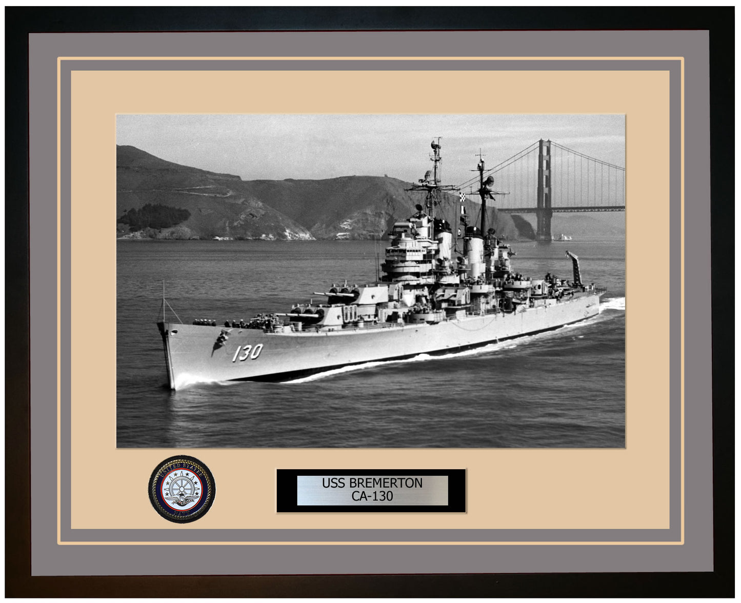 USS BREMERTON CA-130 Framed Navy Ship Photo Grey